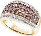 14k White or Yellow Gold Ring Band 1.51ct Chocolate Diamonds w/ Glossy Prongs  White Diamonds Outline