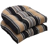 Pillow Perfect Outdoor Black/Tan Stripe Wicker Seat Cushions, 2-Pack