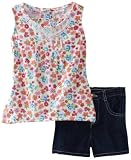 Young Hearts Toddler Girls Lace and Floral Printed Jersey and Denm Short Set
