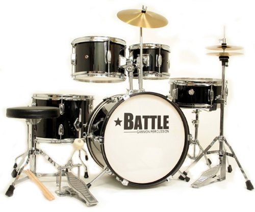 New 5 Piece Junior Kids Drum Set with Cymbals Stands Stool Black
