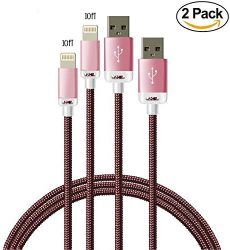 Winky(TM) 2Pack 10FT Extra Long Nylon Braided 8Pin to USB Power Cable Cord with Aluminum Heads for iPhone 6/6s/6 Plus/6s Plus/5/5c/5s, iPod Nano 7 iPod Touch 5 (2x10ft Rose Gold)