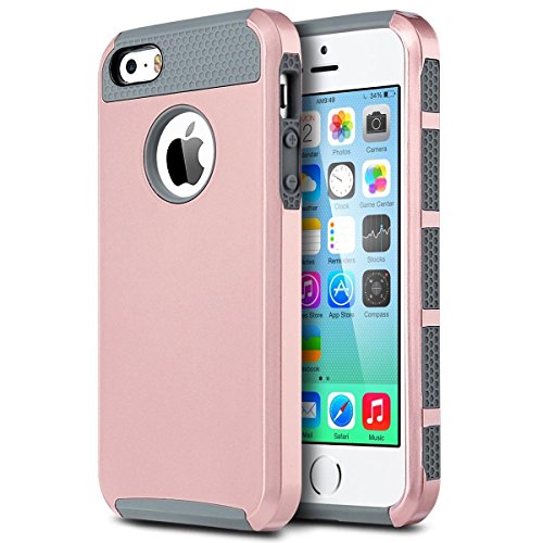 iPhone 5 Case,iPhone 5S Case,BENTOBEN 2 Piece Hard PC Shell iPhone 5 Casess Rugged Soft TPU Bumper Hybrid Dual Layer Shockproof Cover for Apple iPhone 5 5S, Rose Gold/Grey
