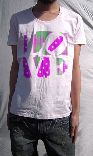 ART / PHOTO Tシャツ ＰＯＰ ＡＲＴ作品 LOVE のドット柄＆チェック柄にリメーク！！ＵネックＴシャツ