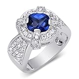 Breathtaking 2.25carats total weight Cushion Cut Checker Board Created Blue Sapphire & White CZ Size 6 Gemstone Ring in Sterling Silver