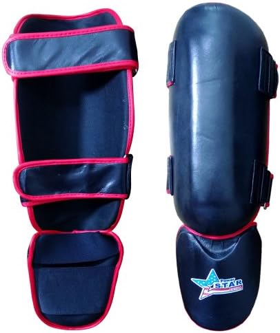 MMA Leather Traditional Shin-Instep Guards Black Kickboxing Leg Protector Guards Kick Boxing