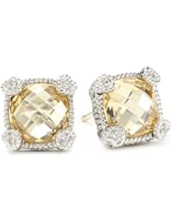 Judith Ripka "Linen" Yellow Small Cushion Stone Stud Earrings