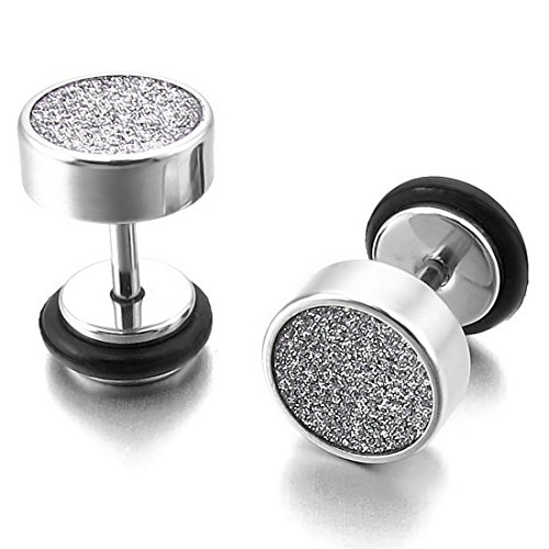 Men's 8mm Stainless Steel Stud Resin Earrings Black Silver Tapers Plugs Tunnel