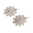2 Silvertone Aurora Borealis Rhinestone Flower Hair Barrette Clip