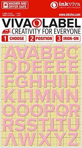 Iron on Letters Name Label Applique (12mm; ½ Inch) Matt Surface, 3D Solid Texture (PINK)