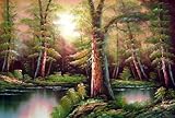 IMAGE OF Lake Scenery in Autumn Forest Oil Painting 24 x 36 inches
