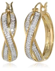 18k Gold Plated Sterling Silver Diamond Hoop Earrings (1/6 cttw,I-J Color,I2-I3 Clarity)
