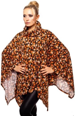 Ly xx Roll Collar Poncho in Floral Design 8 - 12 Orange-Black