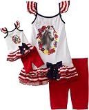 Dollie & Me Girls 2-6X Striped Jersey Horse Print Ruffle Hem Dress with Bike Short, White/Navy/Red, 6