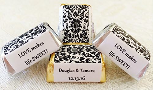 120 DAMASK BLACK &amp; WHITE Themed Wedding Candy wrappers/stickers/labels for HERSHEY NUGGET CHOCOLATES (Personalized Favors)