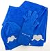 3pc Bebe Baby Fur Hat, Scarf & Gloves Set Blue Heart Rhinestone Logo