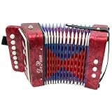 DeRosa Childrens Red 7 Key Toy Accordion Squeeze Box
