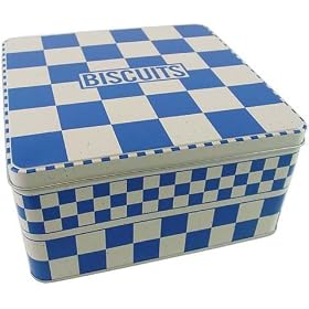 Biscuits blue check traditional metal cookie jar canister storage box French style by Comptoir de Famille
