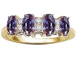1.06 cts 4 Stone Lab Created Alexandrite and Genuine Diamond Ring - 14kt White or Yellow Gold