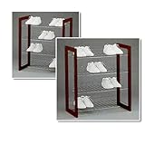 2 Four Tier Stackable Cherry Finish Shoe Rack (Racks) Organizer