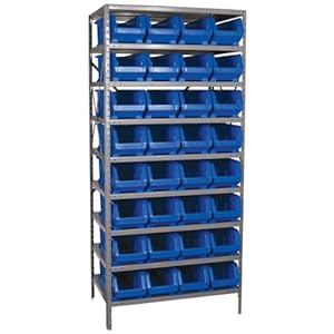 AKRO-MILS AS2479284 24-Inch D by 36-Inch W by 79-Inch H Powder Coated Steel Shelving Unit with 9 Shelves and 32 Blue 30284 Super-Size, Grey