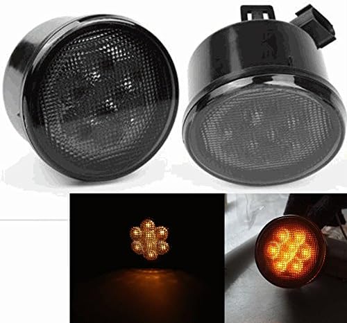 (Pack of 2)Smoke Lens Amber LED Front Replacement Turn Signal Light Assembly for 2007-2016 Jeep Wrangler JK JKU
