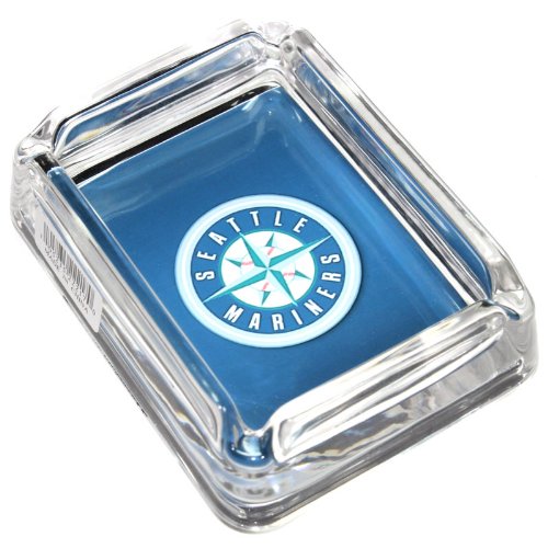 Image of Seattle Mariners Glass Ashtray - Dimensions 3 Inch x 4 Inch - Simulated Black Velvet Botton