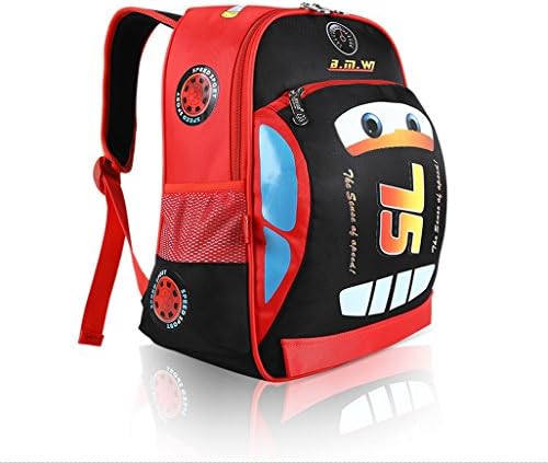 YG8D Children Toddler Kid's Nylon School Bag Backpack, Lightning McQueen from "Cars" (Size: 11.02x5.12x14.17inch) - Black+Red