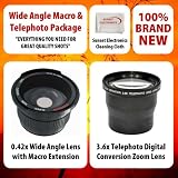 Canon VIXIA FS200, HF 10, HF 100 , HF 11, HF 20, HF 200, HF 21, HF M30, HF M300, HF M31, HF S10, HF S100, HF S11, HF S20, HF S200, HF S21, HG 20, HG 21 0.34X Wide Angle Fisheye / Macro Lens & 3.6X Telephoto Lens Package This Kit Includes 0.34X Wide Angle Fisheye Lens + 3.6x Telephoto Lens + Cleaning Cloth + More