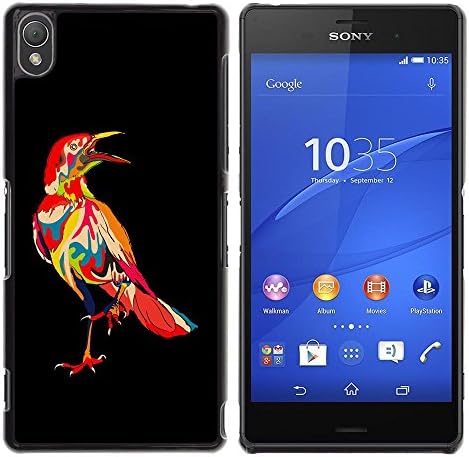 TopCaseStore / Snap On Hard Back Shell Rubber Case Protection Skin Cover - Psychedelic Pattern Bird Raven - Sony Xperia Z3 D6603 / D6633 / D6643 / D6653 / D6616