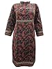 Womans Indian Gift Black Kurta Tunics Long Dress Red Brown Paisley Cotton Caftan M
