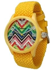 Geneva Braided Fabric Rainbow Chevron Face Watch - Yellow