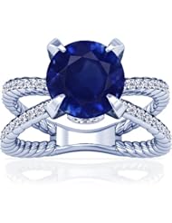 18K White Gold Round Cut Blue Sapphire Ring With Sidestones (GIA Certificate)