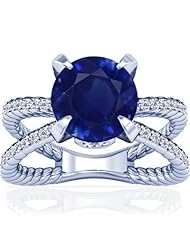 Platinum Round Cut Blue Sapphire Ring With Sidestones (GIA Certificate)