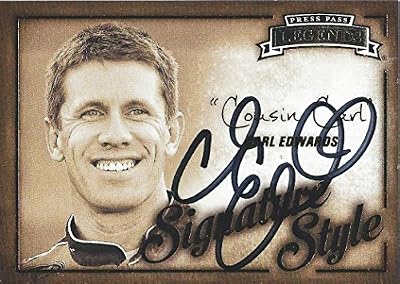 AUTOGRAPHED Carl Edwards 2013 Press Pass Legends SIGNATURE STYLE (Cousin Carl) Signed Collectible NASCAR Insert Trading Card with COA (#SS-14)