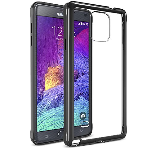 Maxboost Clear Cushion GAWAY-22 Shock-Absorbing Bumper and Ultra Clear Back Panel Protective Case for Samsung Galaxy Note 4 - Retail Packaging - Ultra Clear / Jet Black