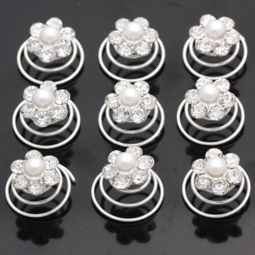 Catalina Crystal Pearl Hair Twists Pack of 12 Flower Bridal Wedding Hair Spin Accessories
