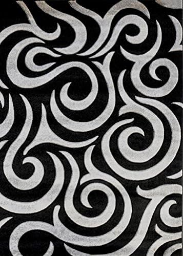 Homemusthaves-Hand Carved Vegas Rug Rugs Carpet New Modern Floral Swirl Black (5X7)