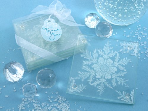 Shimmering Snow Crystal Frosted Snowflake Glass Coasters (Set of 4, 12 Pack) - Winter Seasonal Wedding and Party Favor Keepsake Gift Idea