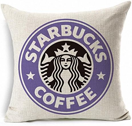 PopPhoto® 18 X 18 Inches Starbucks Pattern Thick Retro Cotton and Linen Throw Pillow Cover Cushion Cover Car Cushion Pillow Case (purple)