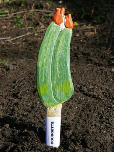 Cheerful Hand-made Wooden Vegetable Row Plant Marker: Courgette