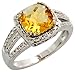 14 Karat Weissgold Steinen Ring, mit 0.20 Karat Brilliantschliff Diamanten & 2.15 Karat 8mm Kissenschliff Citrin Stein, (11mm) breit