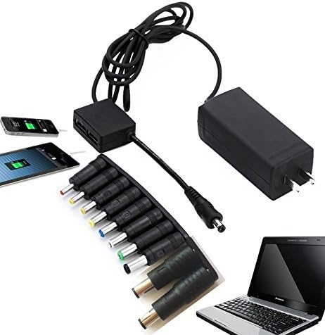 65W Mini Travel Universal Laptop AC Adapter [ANNCIA] Power Charger with Two 2.1A USB Charging Port for Iphone, IPAD and cellphones ( Black )