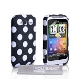Yousave Accessories HTC Wildfire S Stilvoll Punkte Silikon Gel Gemustert Schutzh�lle Mit Displaychutz Film Schwarz Mit Wei� Punkte - Zubeh�r Paketvon "Yousave"
