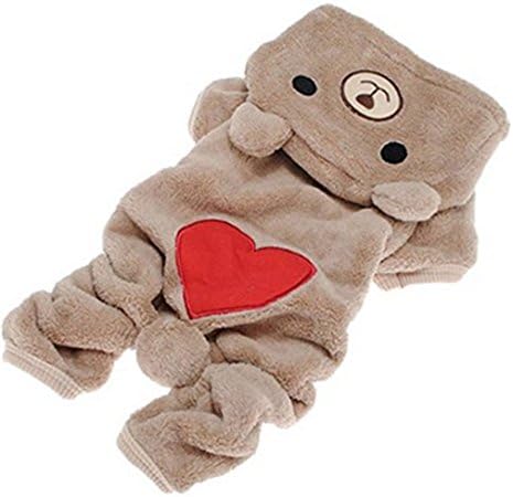 Bohai Pet Puppy Dog Love U Red Heart Bear Warm Fleece Hoodie Winter Clothes Jumpsuit Coat Clothes