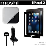 Moshi Accessories Kit For Apple iPad 2 2nd Generation Tablet (16GB, 32GB, 64GB, Wifi, AT&T 3G, Verizon 3G,) NEWEST MODEL Includes iVisor AG (Anti Glare) Screen Protector for iPad 2 - Black + TeraGlove Microfiber Screen Cleaner + Vivitar Car Charger