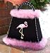 Handbag Table Lamp Pink Flamingo on Black with Pink Fur