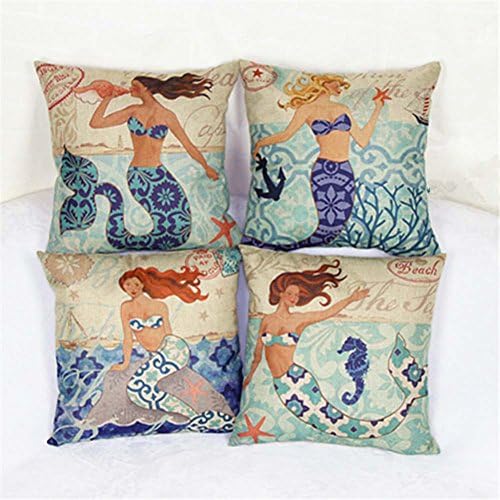 Square Personalized Decorative Ocean Theme Mermaid with Conch Shell Cushion Pillow Cover Case Pillowcase with Zipper for Home Sofa Decorations 17.3x17.3inch (D)