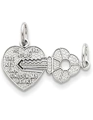 14k White Gold Key & Heart Break-apart Pendant. Metal Wt- 1.49g