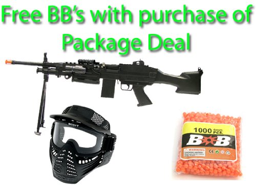 Spring M248 Machine Gun Flashlight Bipod Airsoft Gun Full Stock Package Deal (Mask and Free BBs)