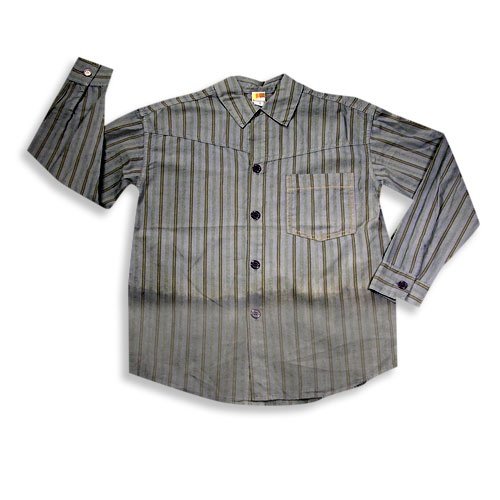 Charlie Rocket - Boys Long Sleeve Striped Button Down Shirt, Grey, Brown, Green